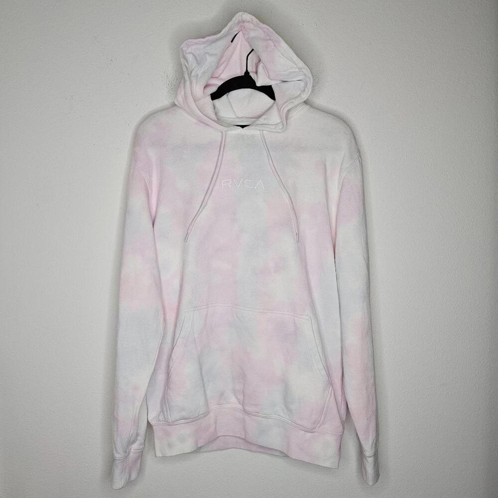 NWT RVCA Women's Pink/White Tie-Dye/Kangaroo Pocket Hoodie Size Small